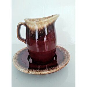 Hull Pottery USA Crestine Pottery Brown Drip Pattern Pitcher & Underplate